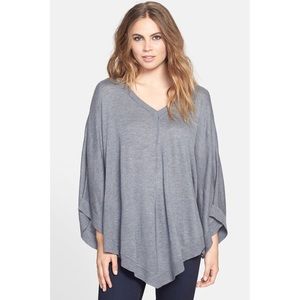 Splendid V Neck Grey Cashmere Poncho Sweater